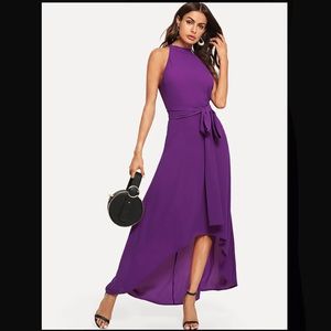 Halter Neck Belted Asymmetrical Hem